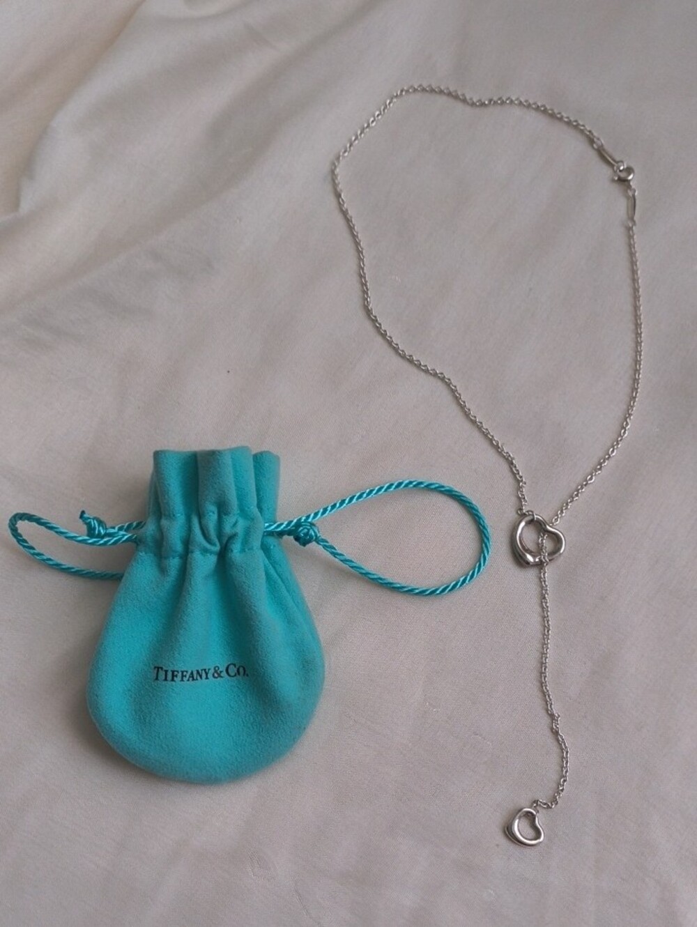 Tiffany & Co. Silver Lariat Necklace with Open Heart Accents - Blue Pouch - Picture 3 of 17
